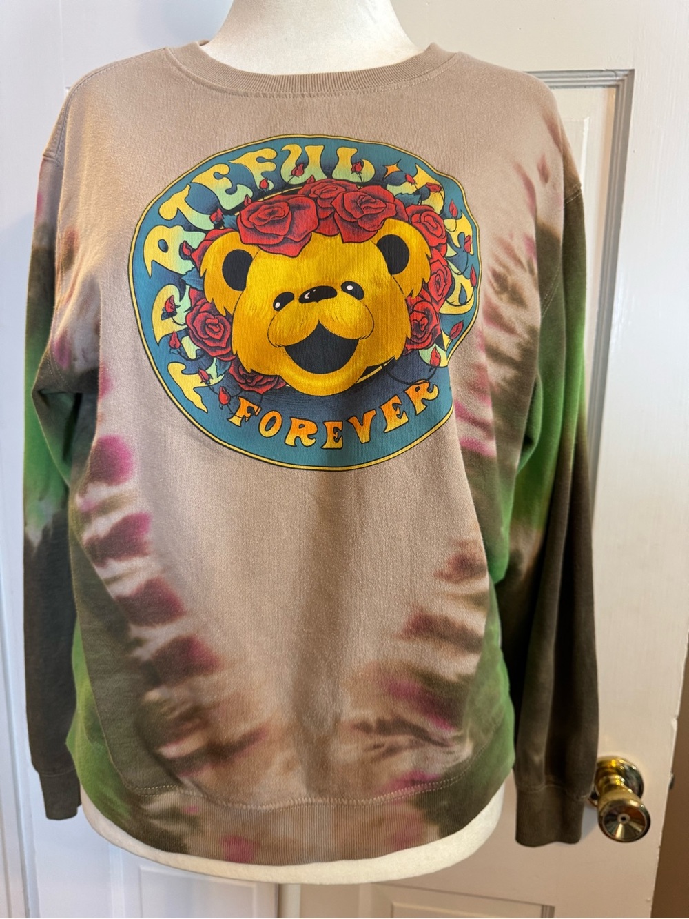 Grateful Dead Women’s Sweatshirt with Yellow Bear & Red Roses Tie-Dye - Picture 2 of 5